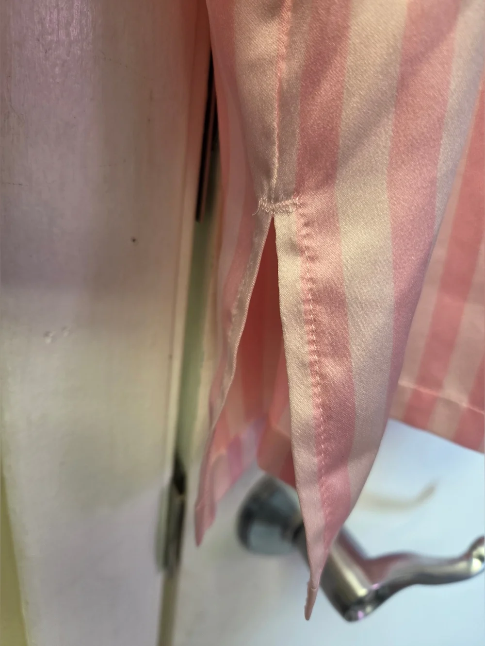 Victoria’s Secret Pink Stripe Satin Pajama Top - XL - Satin Gloss Button Down